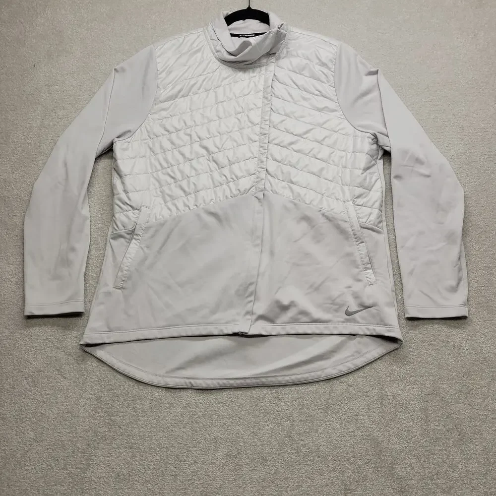 Nike Running Womens XL Therma-FIT Quilted Jacket Gray Full Zip Athletic